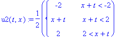 u2(t,x) := 1/2*PIECEWISE([-2, x+t < -2],[x+t, x+t < 2],[2, 2 < x+t])