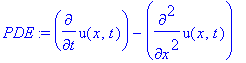 PDE := diff(u(x,t),t)-diff(u(x,t),`$`(x,2))