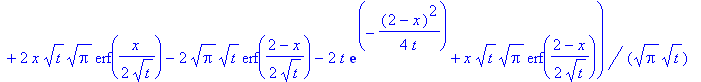 u(t,x) := -1/4*(-2*Pi^(1/2)*t^(1/2)*erf(1/2*(2+x)/t^(1/2))-2*t*exp(-1/4*(2+x)^2/t)-x*t^(1/2)*Pi^(1/2)*erf(1/2*(2+x)/t^(1/2))+4*t*exp(-1/4*x^2/t)+2*x*t^(1/2)*Pi^(1/2)*erf(1/2*x/t^(1/2))-2*Pi^(1/2)*t^(1/...